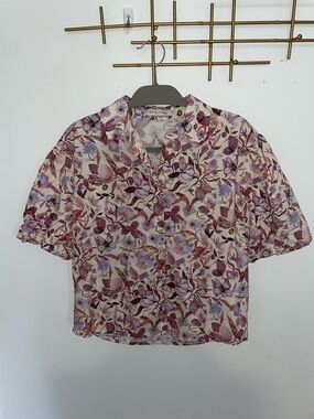 bishop + young Cream Short-Sleeve Floral Button Front Top